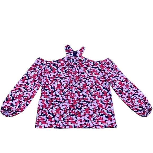 MICHAEL KORS NWT WOMENS TOP BLOUSE NAVY RED FLORAL OFF THE SHOULDER MEDIUM - Picture 5 of 7